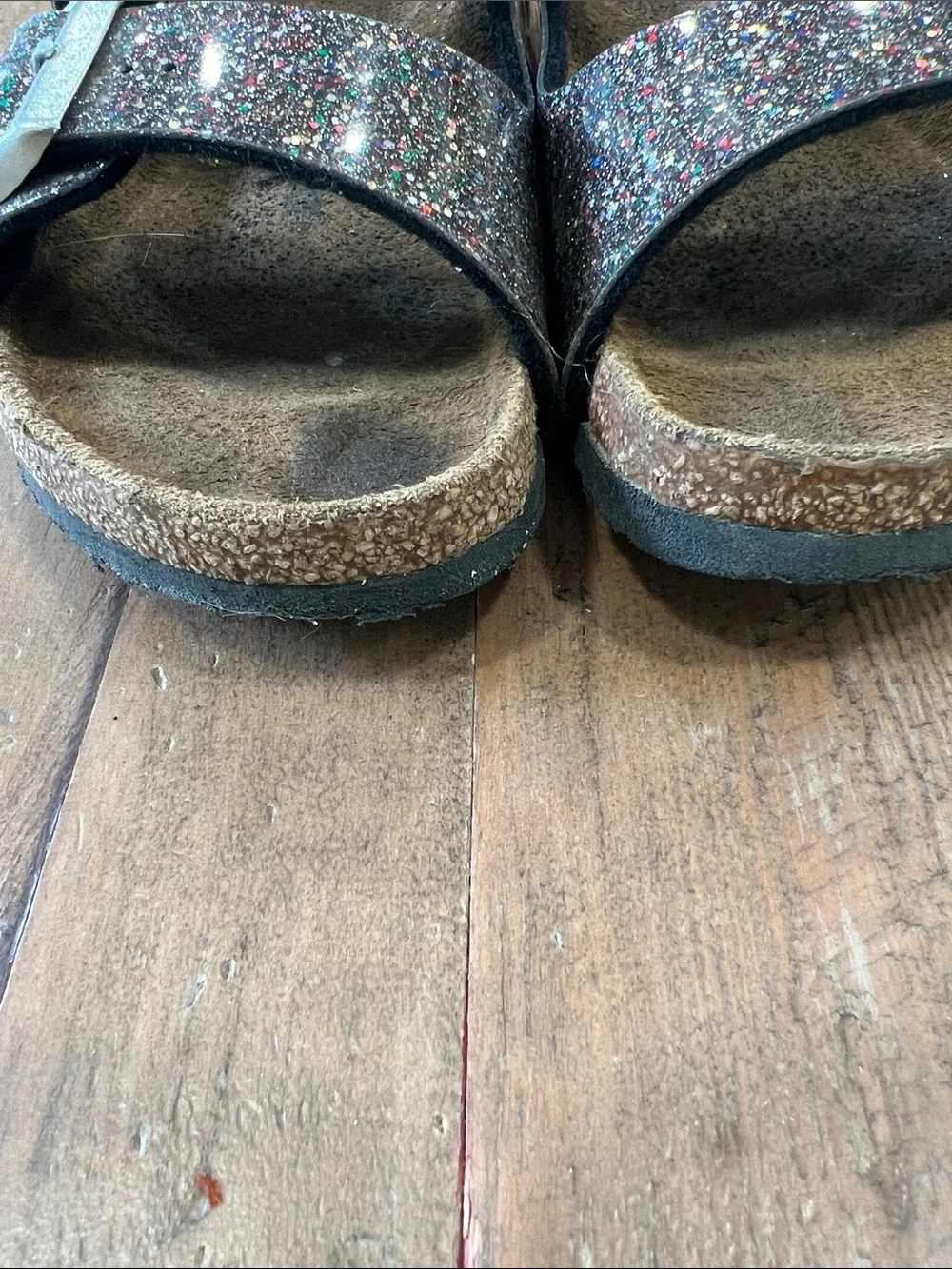 Birkenstock Arizona black glitter buckle sandals EU 33 US 1.5 kids